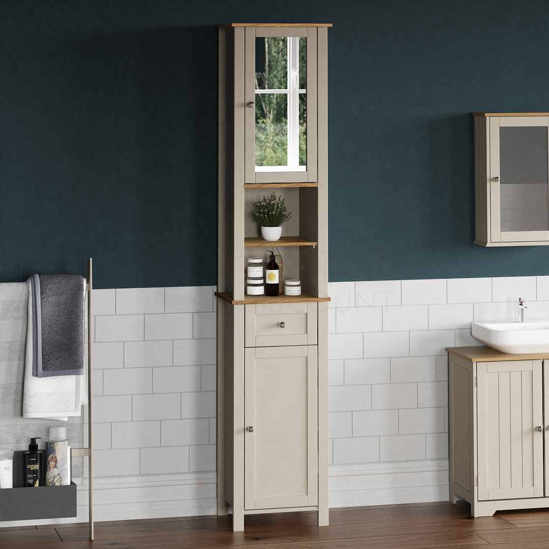 Bathroom Tallboy Cupboard Standing Storage Grey Furniture